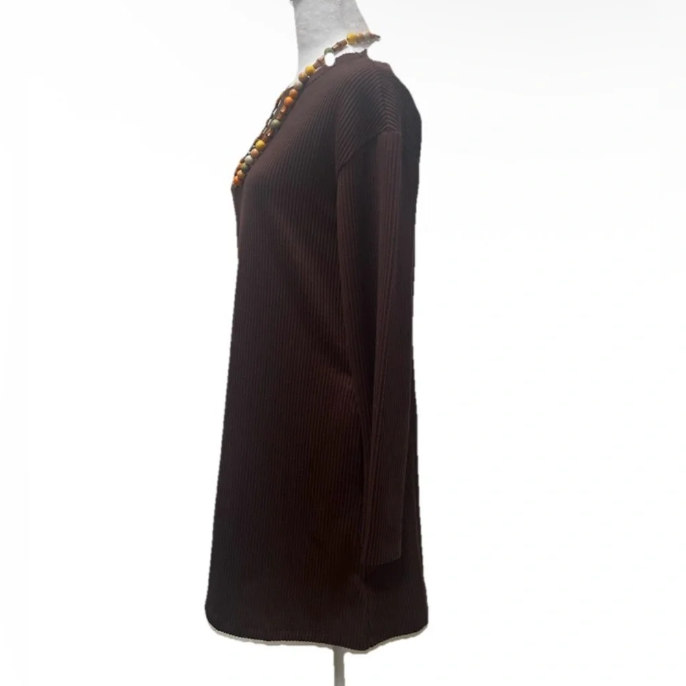 Lucy Rib Knit Shift Mini Dress Brown S - Picture 4 of 9